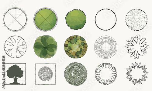 Collection of abstract oval shapes and patterns including gemstone cuts botanical illustrations and geometric designs on a white background