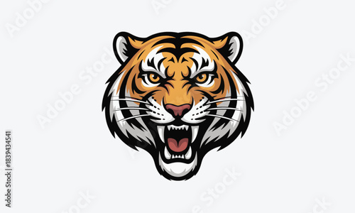 Tiger head vector illustration isolated portrait of a wild feline