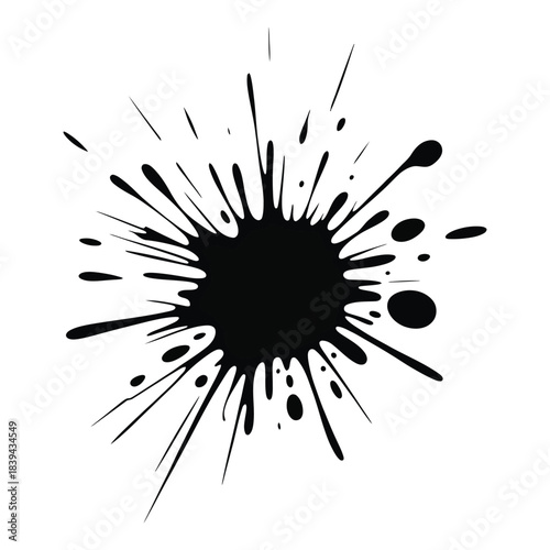 Black ink blot splash messy splatter paint drop grunge texture vector illustration isolated on transparent background abstract liquid stain