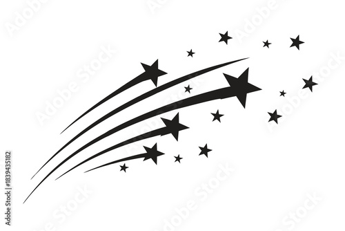 Dynamic shooting star streaks with small stars silhouette