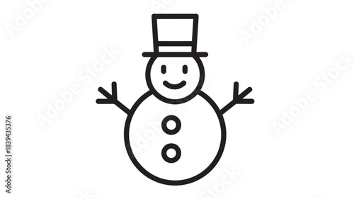 a simple line drawing of a snowman with a top hat and smiling face perfect for winter themes on transparent background silhouette high quality professional detailed