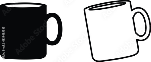 Two simple graphic mug icons, one solid black and one outlined Vector