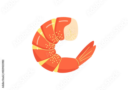 Cooked shrimp tail icon, , vector illustration of peeled prawn segment, seafood ingredient for cooking, shellfish food element