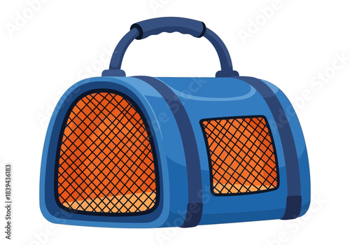 Blue pet carrier bag with mesh windows and handle