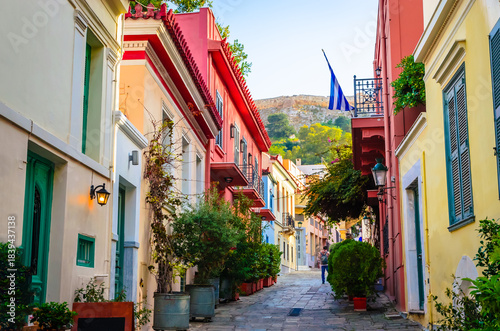 Beautiful street  in Plaka District, Athens, Greece.