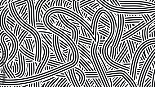 Modern Abstract Tangled Black White Stripes Pattern with vector illustration