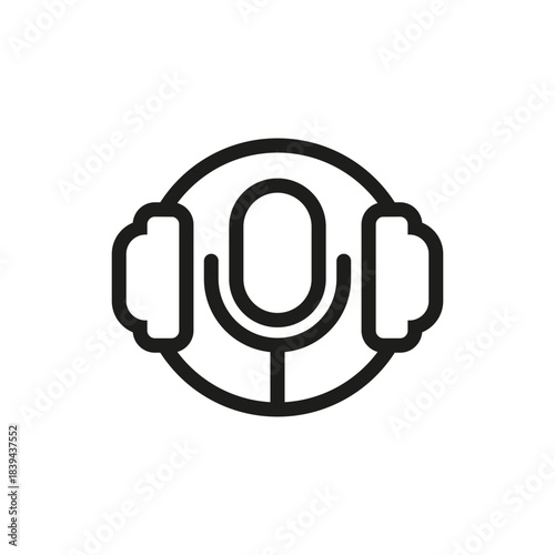 Microphone and headphones icon. Outline vector illustration.