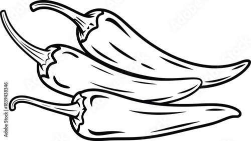 PrintChili Peppers Outline Vector Illustration.