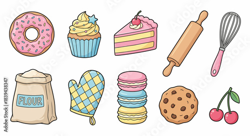 Cute Baking Elements and Sweet Treats Illustration