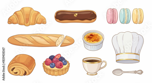 French Bakery Delights Vector Illustration Set