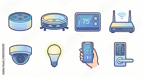 Smart Home Technology Icons Set: IoT Devices and Automation