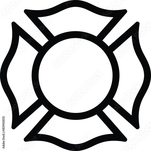 Minimalist vector illustration of a Maltese cross symbol in black and white with a bold, symmetrical firefighter emblem design