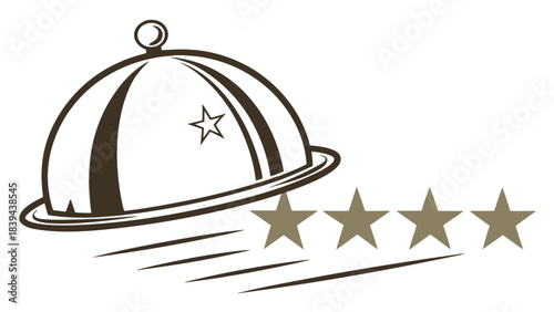 “Five-star catering cloche icon with metallic gradient finish, minimal premium style, isolated on transparent background.”