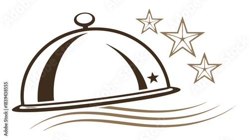 “Five-star catering cloche icon with metallic gradient finish, minimal premium style, isolated on transparent background.”