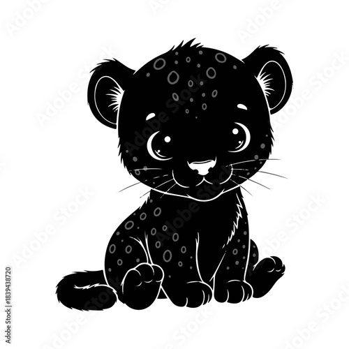 Cute baby leopard cartoon character sitting silhouette, vector art