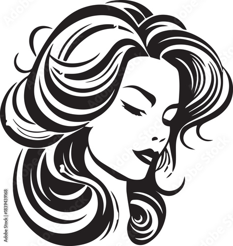 Fashion woman portrait vector sketch. Black and white line art girl face for hairstyle and makeup branding.