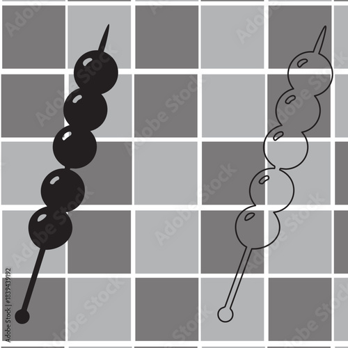 Graphic illustration of dango skewers, one solid and one outlined Vector