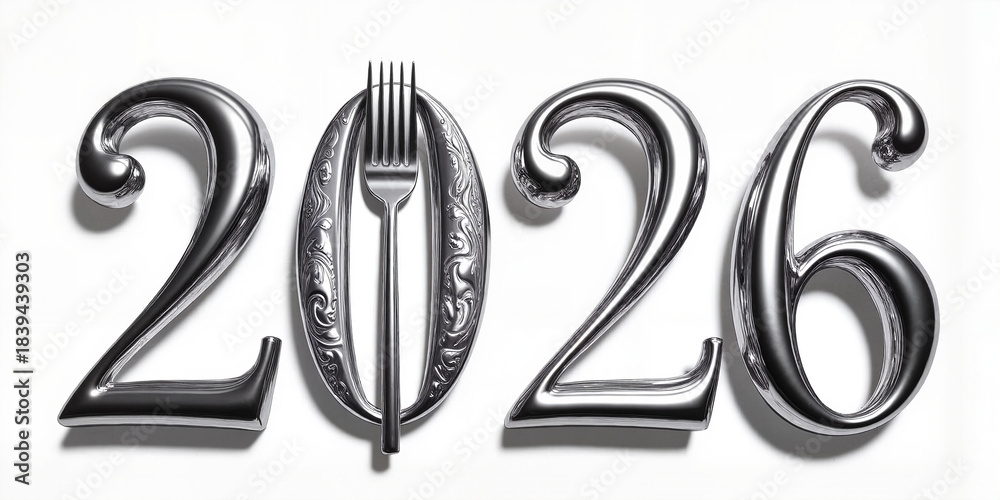 Obraz premium 2026 with fork symbolizing culinary themes and dining trends 