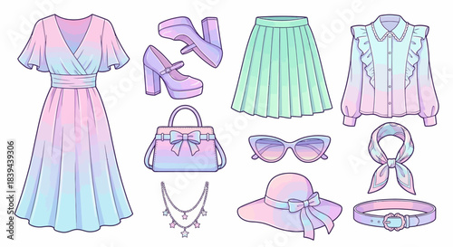 Ombre Pastel Fashion Collection Illustration Set