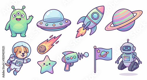 Cute Pastel Space and Alien Kawaii Sticker Collection