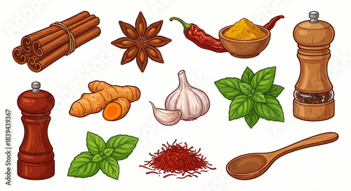 Hand Drawn Collection of Cooking Spices and Herbs