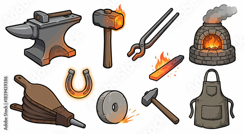Blacksmith Tools and Equipment Set Illustration