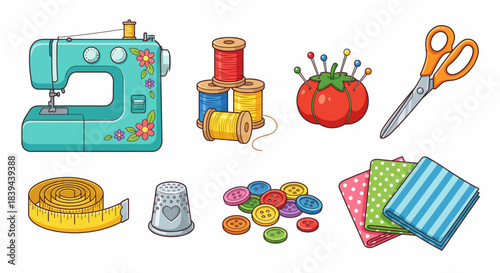 Essential Sewing and Tailoring Supplies Cartoon Set