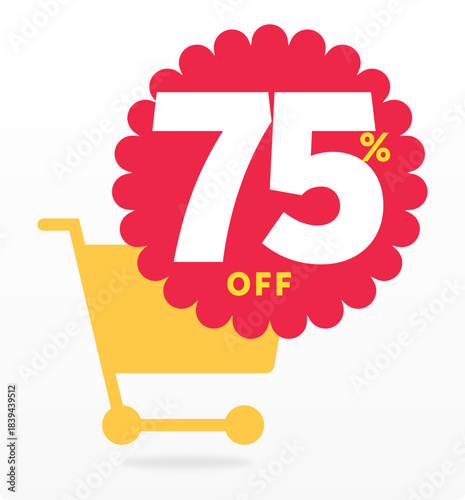 75% advertising, off, market, special, advertisement, promo, sale, discount, offer, clearance, tag, store. Shop cart, vector, set, icon, design, poster, sig, retail, annual, banner, shape