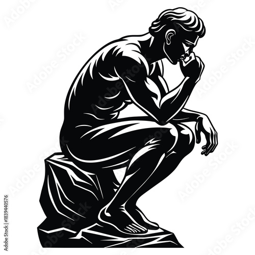The Thinker Silhouette Clipart – Contemplative Pose of Iconic Sculpture for Philosophy & Introspection Designs