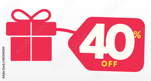 40% off, marketing, vacation, special, box, gift, december, Merry Christmas, party, holiday, happy, birthday, value, discount, store, purchase, promo, box, label. Commerce, price, icon, vector, shape