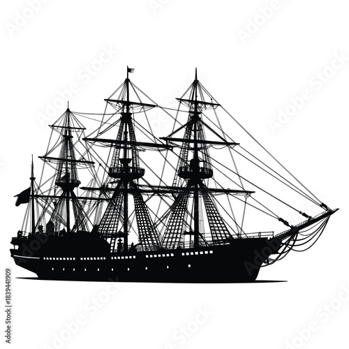 Sailing Ship Silhouette Clipart – Multi-Masted Historic Vessel Icon for Nautical & Exploration Designs