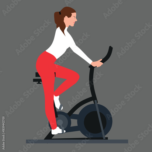 Exercise Bike Clipart – Indoor Workout Illustration with Person in Red Pants for Fitness & Health Designs