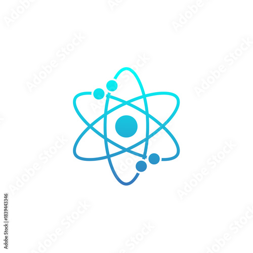 Modern Atomic Symbol Logo in Gradient Blue for Science, Technology, Innovation, and Research Branding