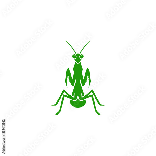 Minimalist green praying mantis insect logo design with clean lines and modern vector style icon art