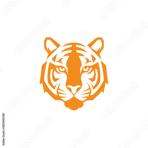 Bold geometric tiger head logo in modern minimalist style for branding, mascot, emblem, and creative identity