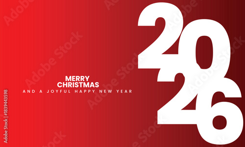 Merry Christmas and a Joyful Happy New Year 2024 festive poster design with elegant typography, holiday decorations and modern red white background illustration