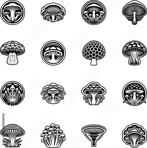 Set of Glyph Style Mushroom Symbols 

