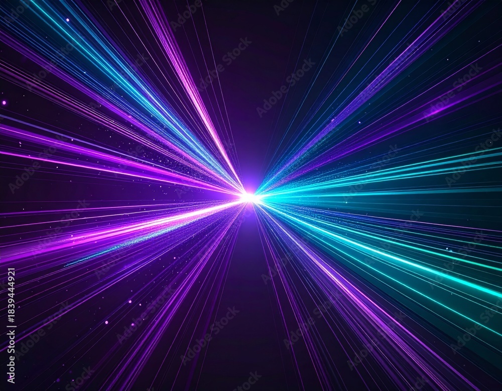 Fototapeta premium Abstract Digital Light Streaks Bursting From Center Purple Blue Glow