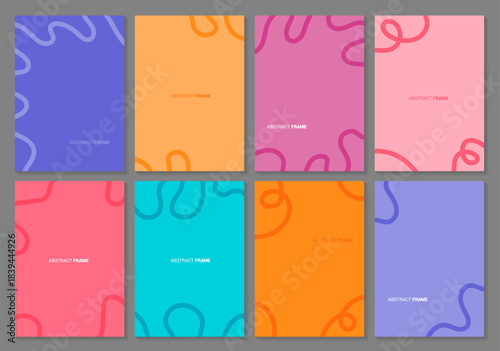 Minimal Geometric Covers and Frames collection. Colorful Curve lines decorations. Full Vector Design Templates