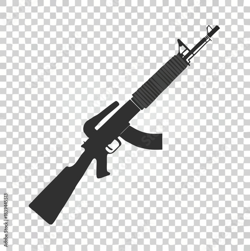 Silhouette of an assault rifle, a military firearm, on a transparent background.