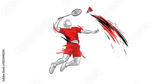 Dynamic Badminton Player Executing a Powerful Smash in a High Energy Sports Illustration