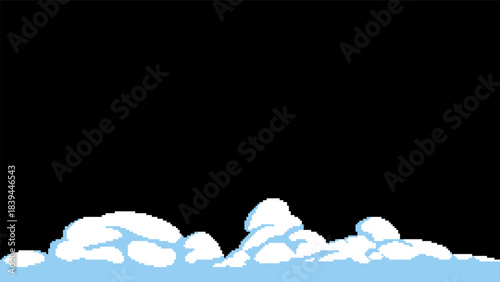 Pixel Art Seamless Snow Drifts. Winter Clouds for Game Background and Holiday Design.