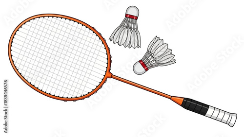 Badminton Racket and Shuttlecocks Isolated on White Background Active Sport Equipment