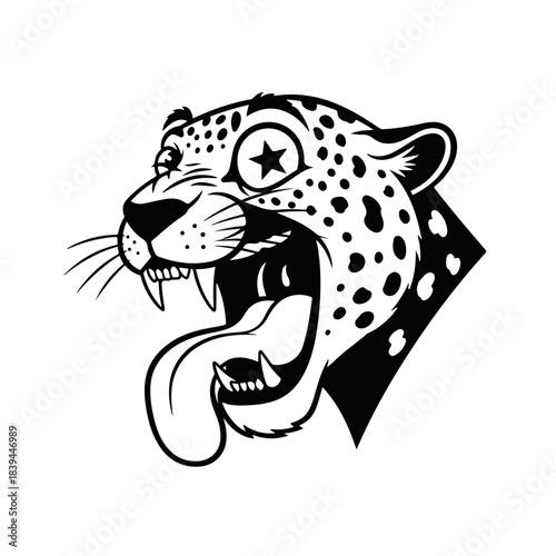 Funny leopard cartoon character making face silhouette, vector art