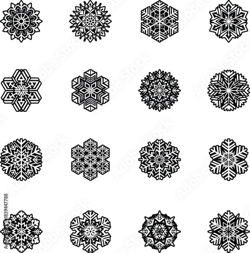 Collection of Glyph Style Snowflake Logos 

