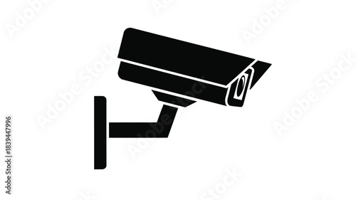 Simple black and white illustration of a security surveillance camera on a wall