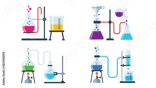 Colorful laboratory glassware setup for chemical experiments and scientific research