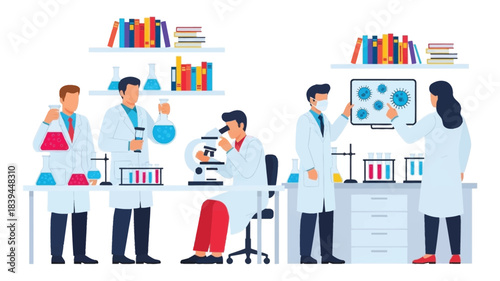 Scientists conducting research in a modern laboratory setting with various equipment