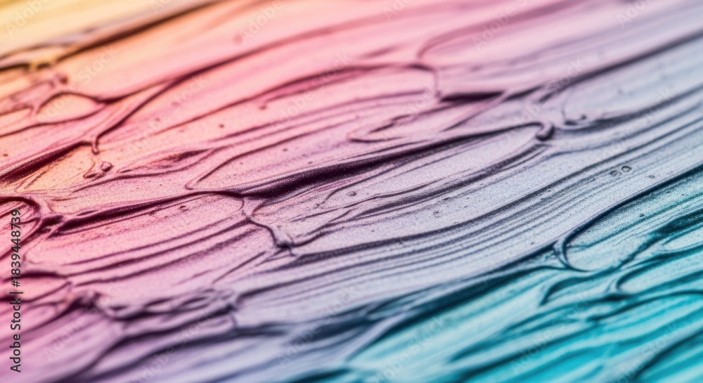 Fototapeta premium Abstract swirls of iridescent gel with rainbow hues and textured surface