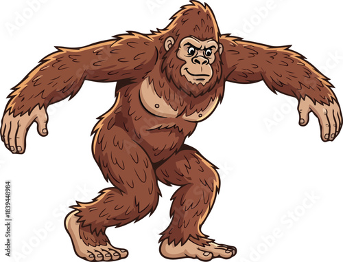 Furry brown ape like creature in a crouched aggressive pose